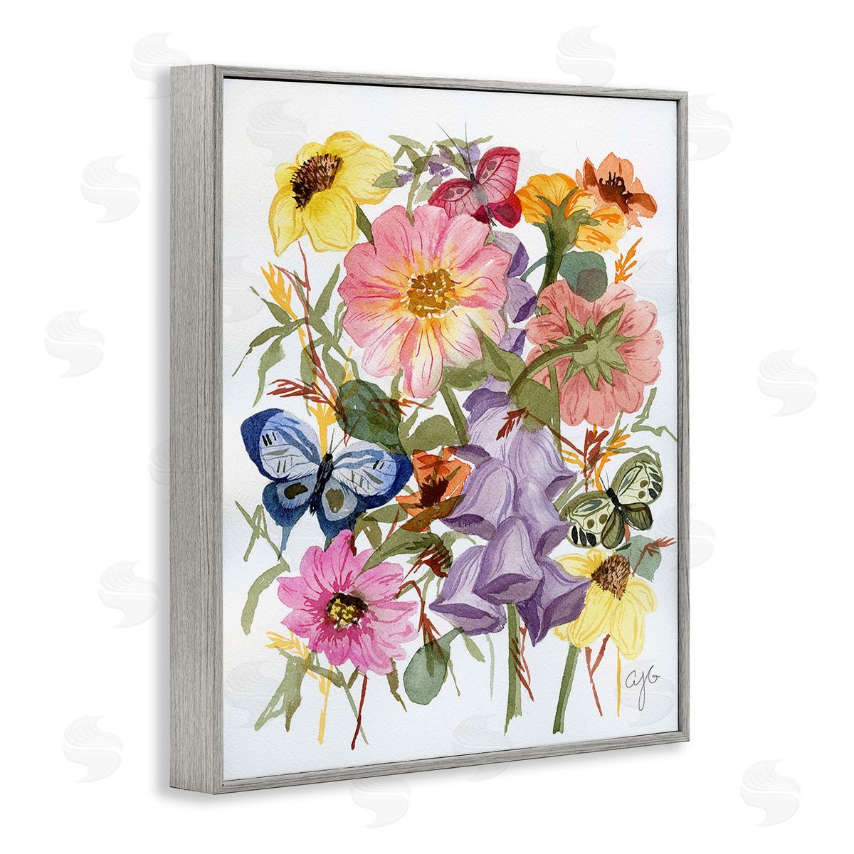 Alexandria Gilbert Kincaid Mixed Florals & Butterflies Gray Framed Giclee Wall Art Print