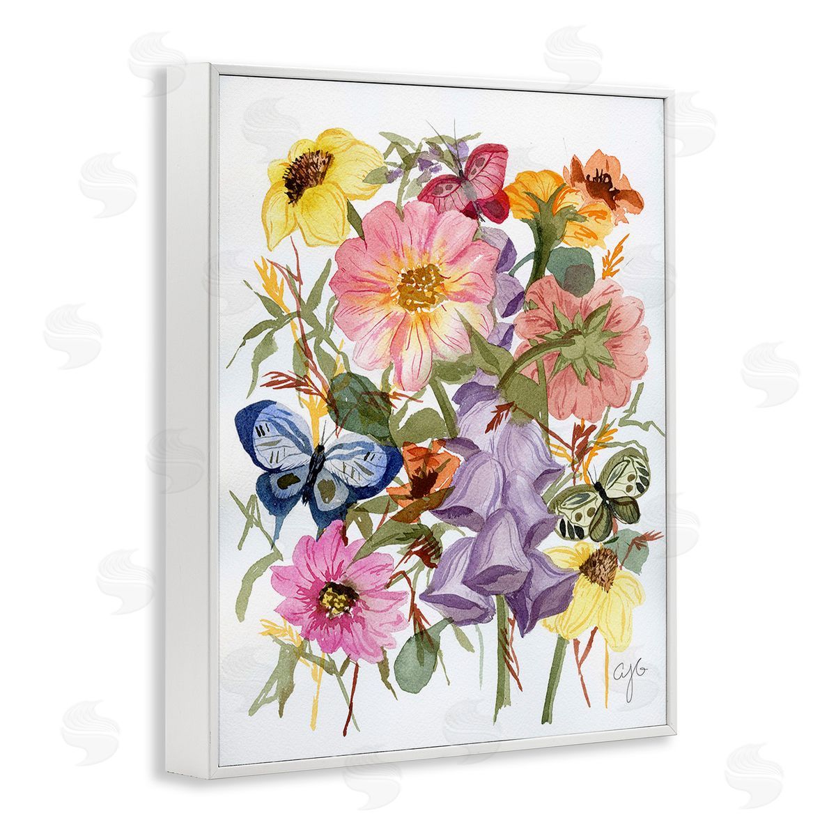 Alexandria Gilbert Kincaid Mixed Florals & Butterflies White Framed Giclee Wall Art Print