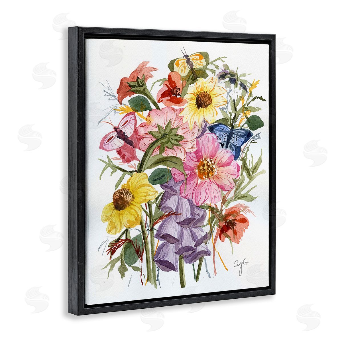 Alexandria Gilbert Kincaid Varied Cottage Floral Bundle Black Floating Frame Canvas Wall Art Print