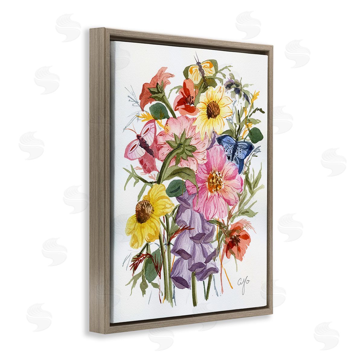 Alexandria Gilbert Kincaid Varied Cottage Floral Bundle Brown Floating Frame Canvas Wall Art Print