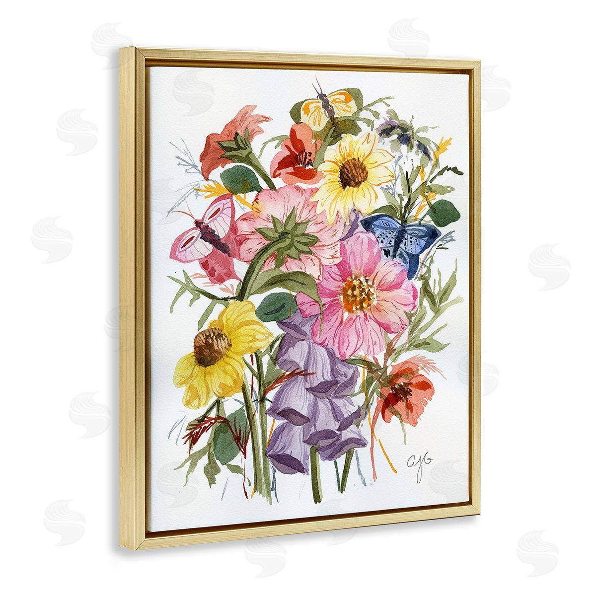 Alexandria Gilbert Kincaid Varied Cottage Floral Bundle Gold Floating Frame Canvas Wall Art Print