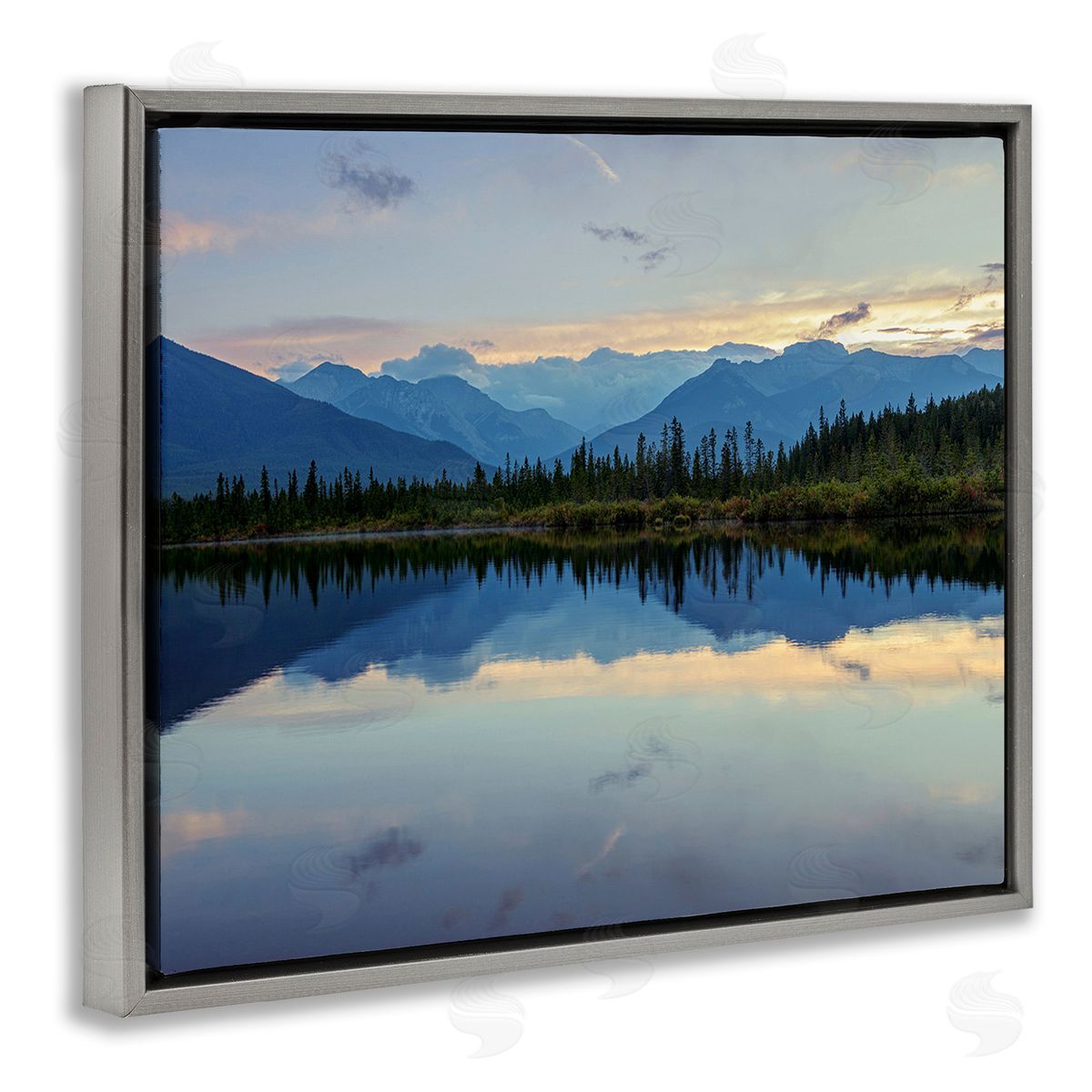 Margaret Clavell Mountain Clouds Reflection Gray Floating Frame Canvas Wall Art Print
