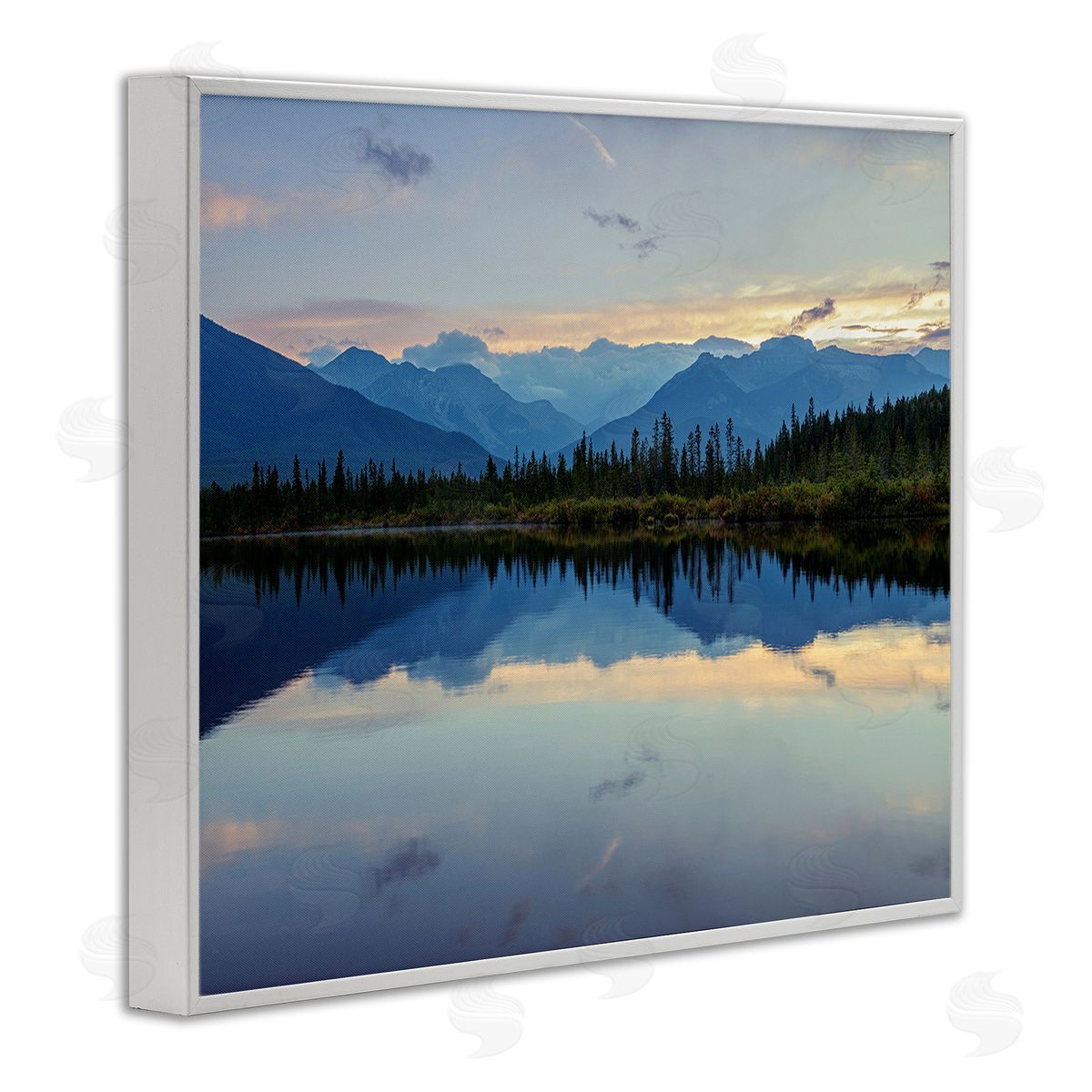 Margaret Clavell Mountain Clouds Reflection White Framed Giclee Wall Art Print