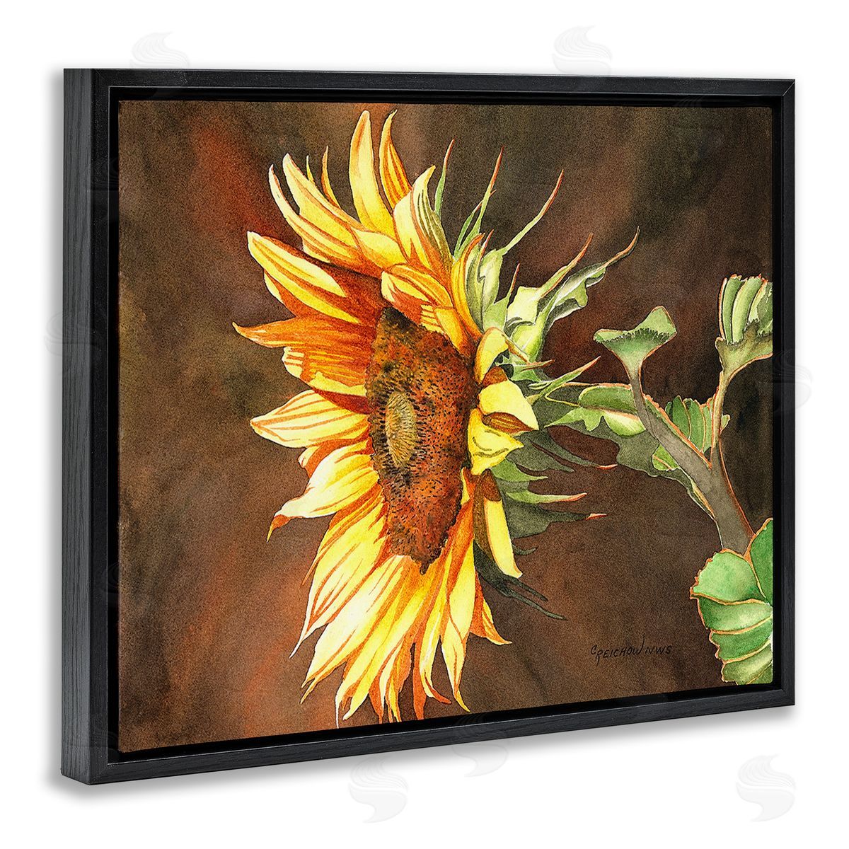 Christine Reichow Sunflower with Vivid Light Black Floating Frame Canvas Wall Art Print
