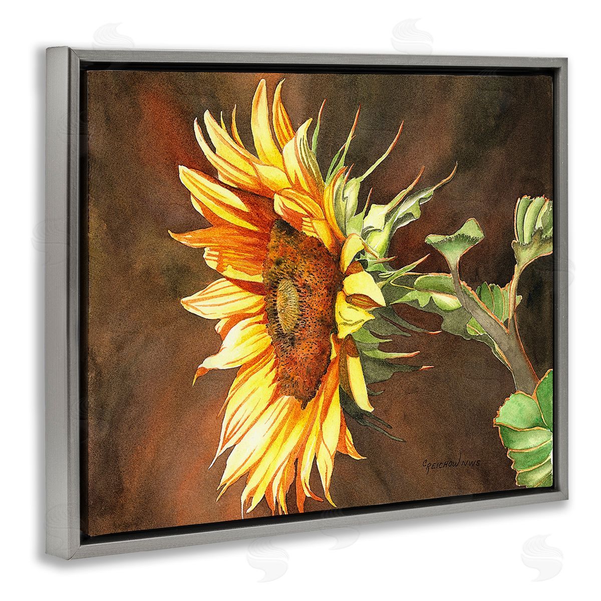 Christine Reichow Sunflower with Vivid Light Gray Floating Frame Canvas Wall Art Print
