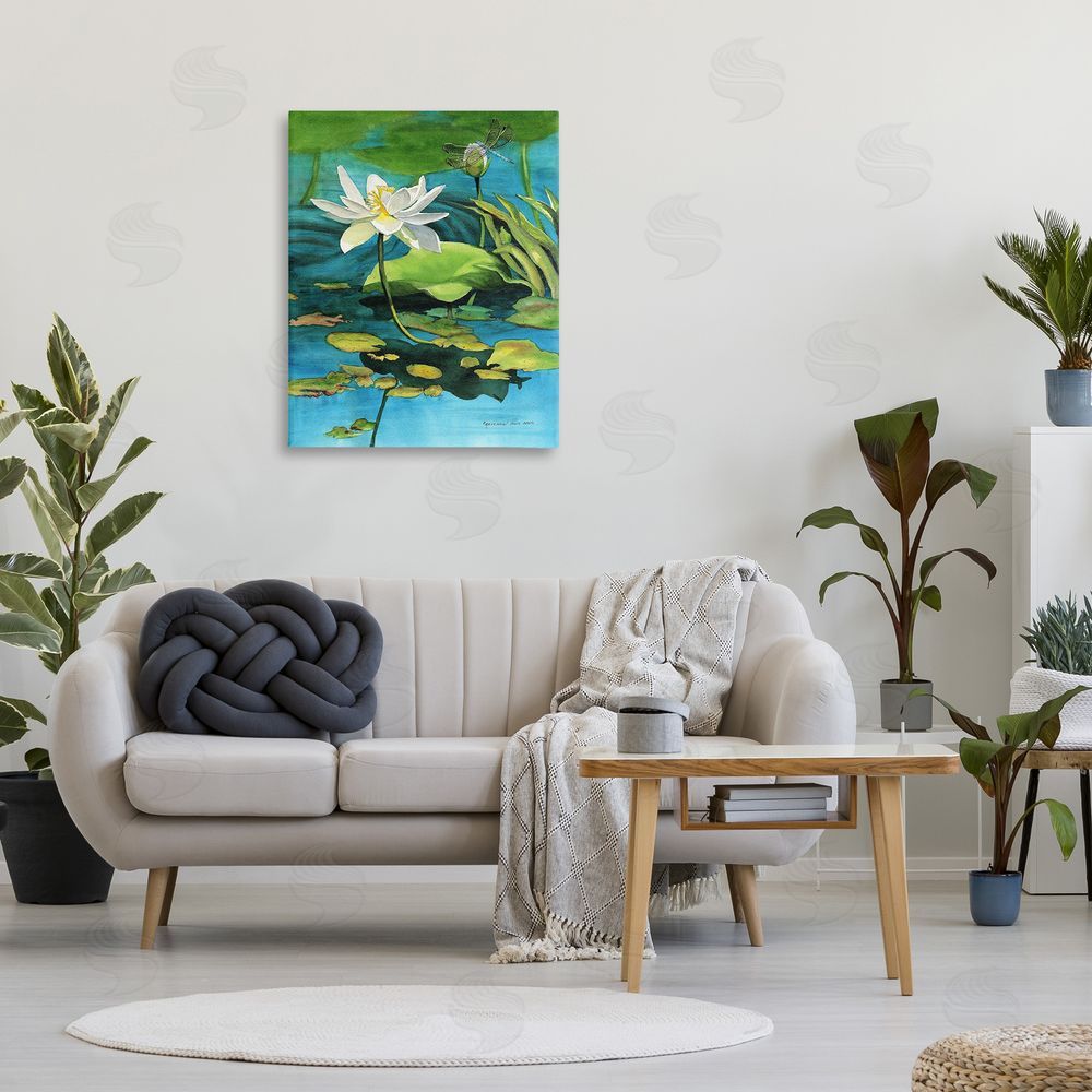 Christine Reichow Pond Lotus & Dragonfly Canvas Wall Art Print in Room