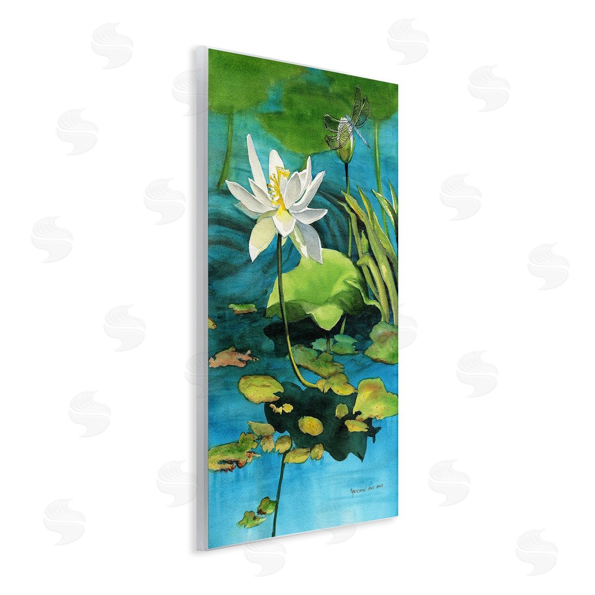 Christine Reichow Pond Lotus & Dragonfly Wooden Wall Plaque Art Print