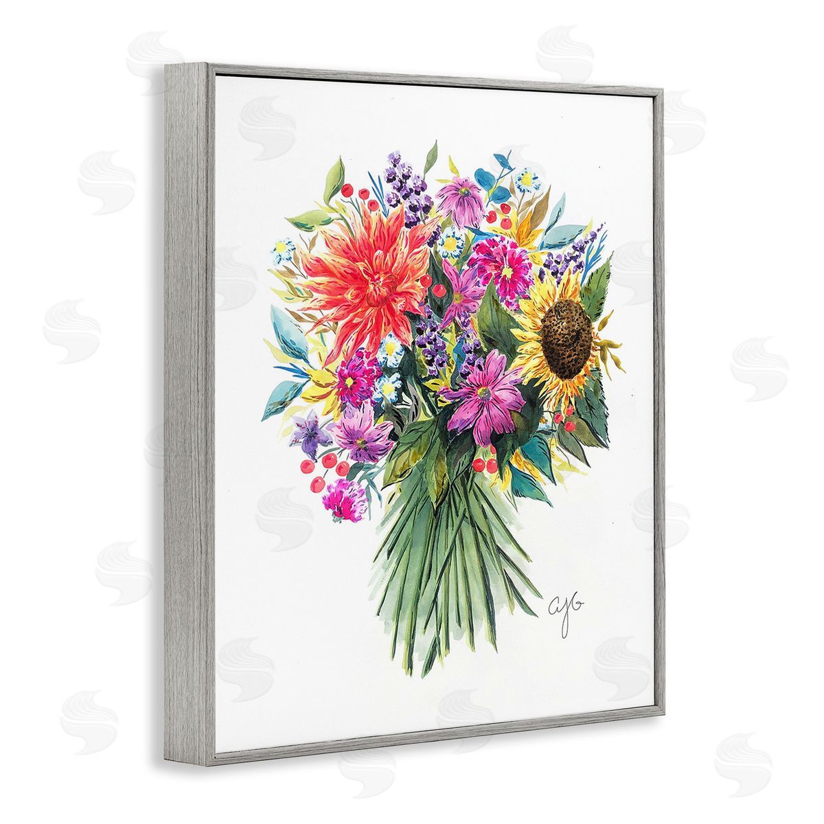 Alexandria Gilbert Kincaid Vivid Flower Bunches Gray Framed Giclee Wall Art Print