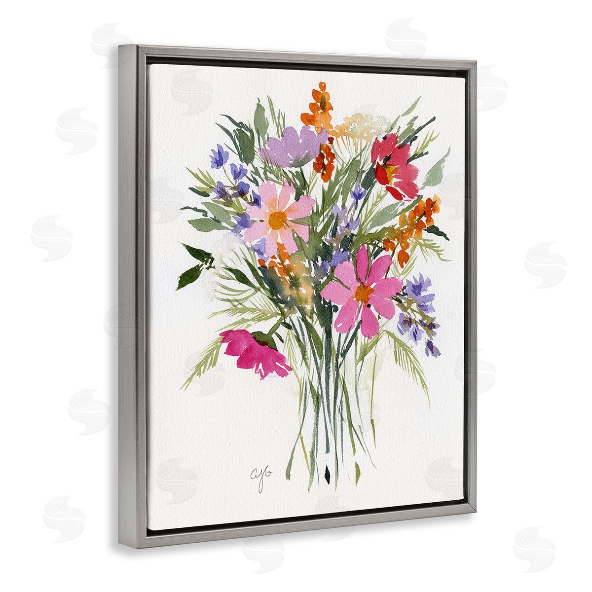 Alexandria Gilbert Kincaid Simple Mixed Bouquet Gray Floating Frame Canvas Wall Art Print