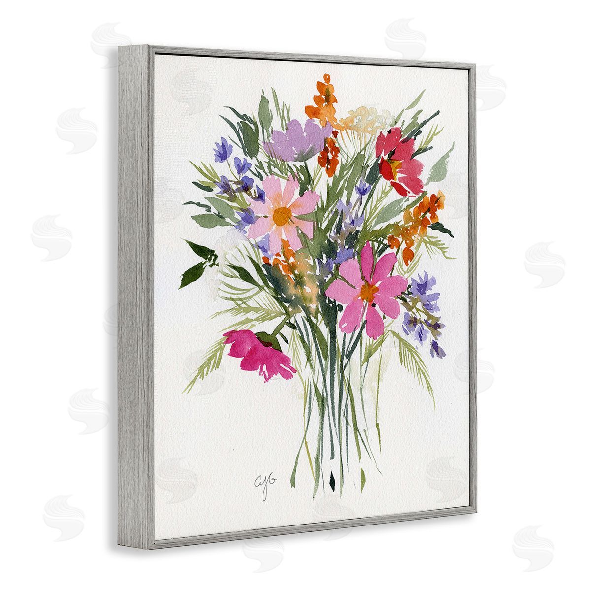 Alexandria Gilbert Kincaid Simple Mixed Bouquet Gray Framed Giclee Wall Art Print
