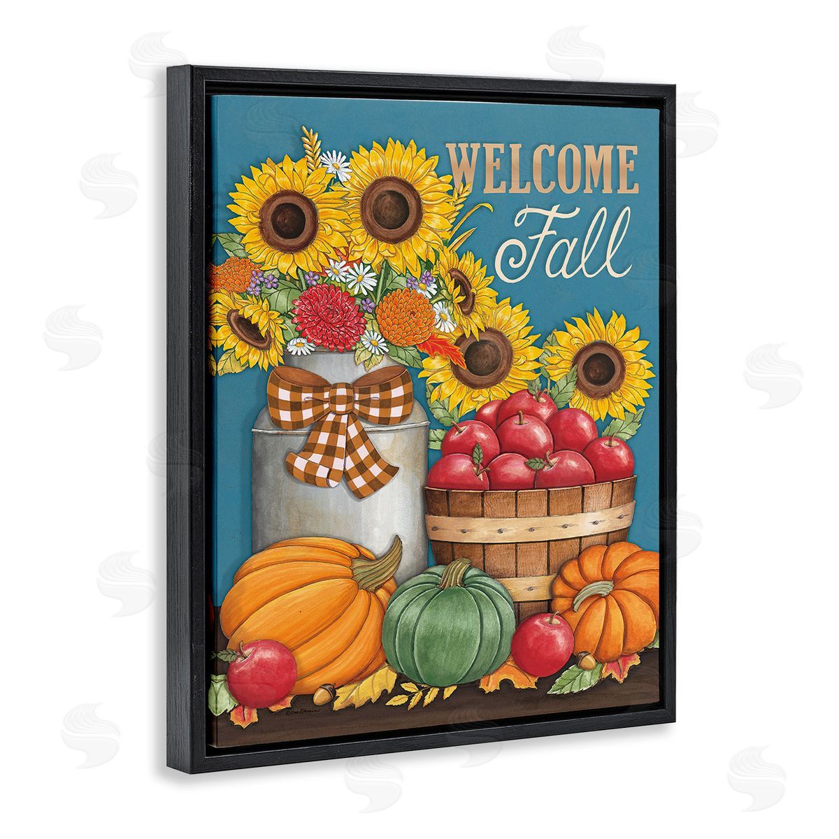 Deb Strain Welcome Fall Harvest Black Floating Frame Canvas Wall Art Print