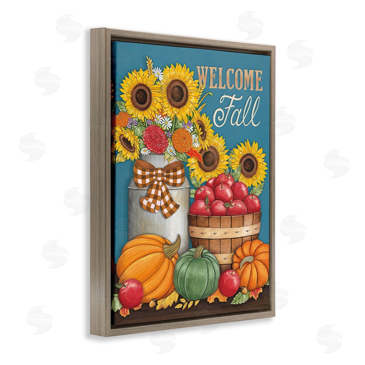 Deb Strain Welcome Fall Harvest Brown Floating Frame Canvas Wall Art Print