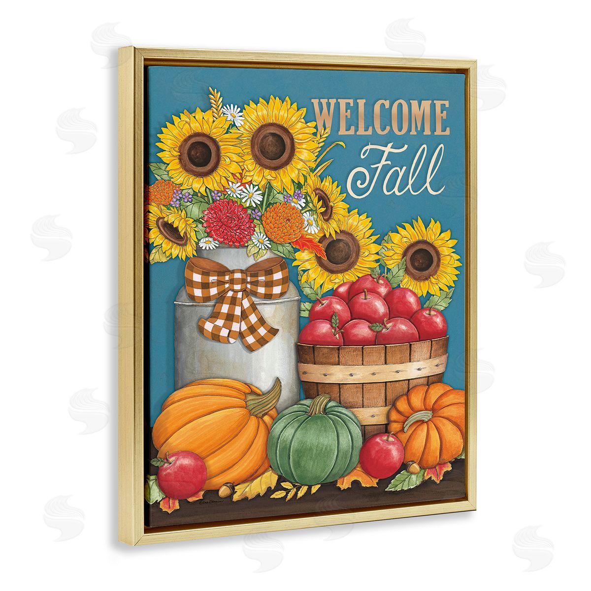 Deb Strain Welcome Fall Harvest Gold Floating Frame Canvas Wall Art Print