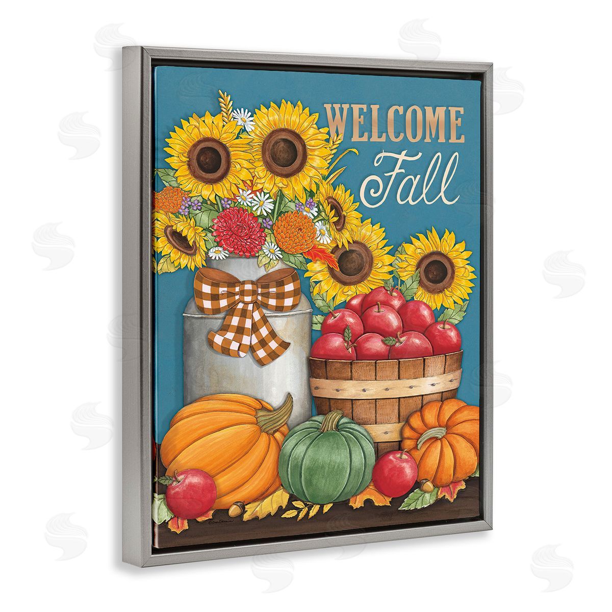 Deb Strain Welcome Fall Harvest Gray Floating Frame Canvas Wall Art Print