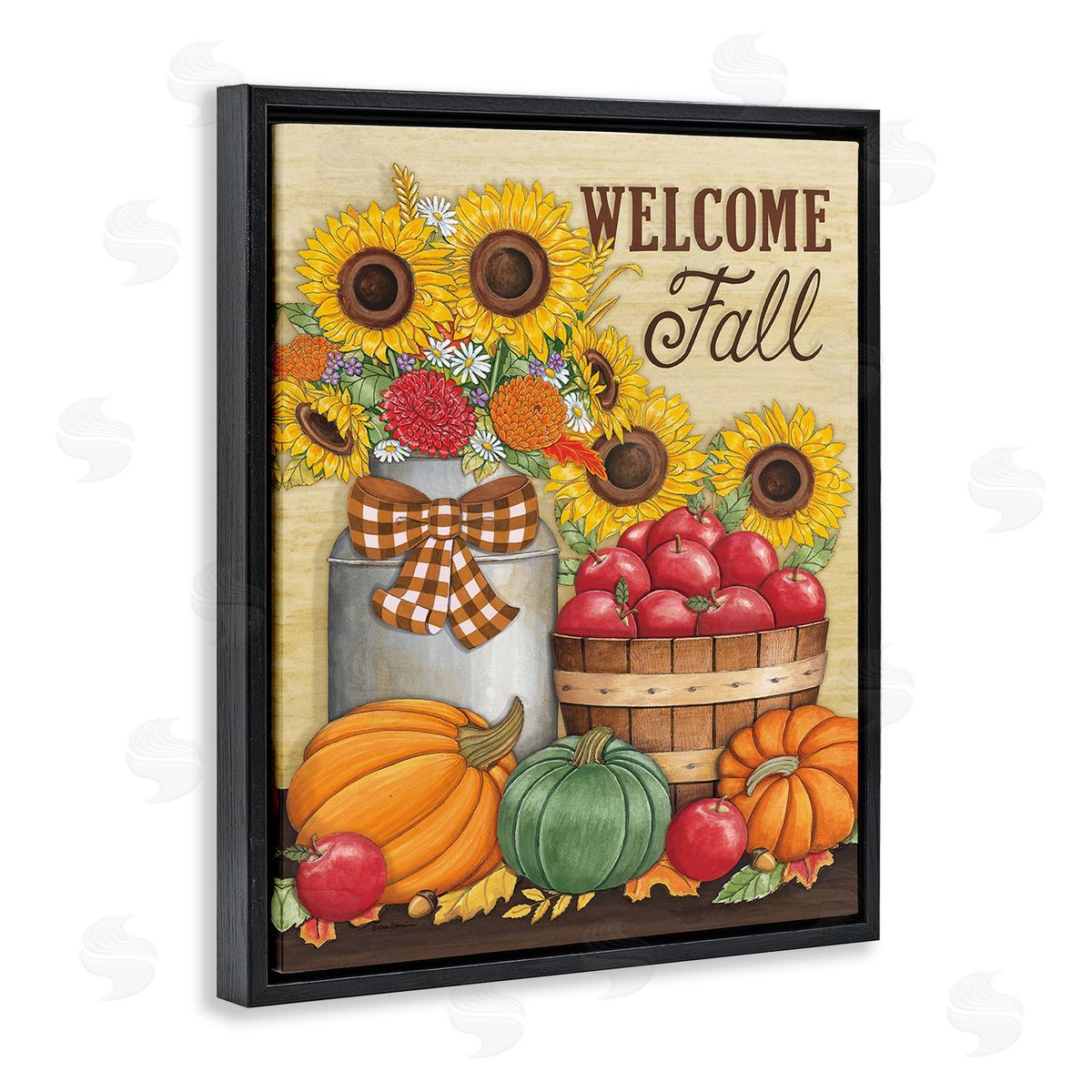 Deb Strain Fall Harvest Welcome Phrase Black Floating Frame Canvas Wall Art Print
