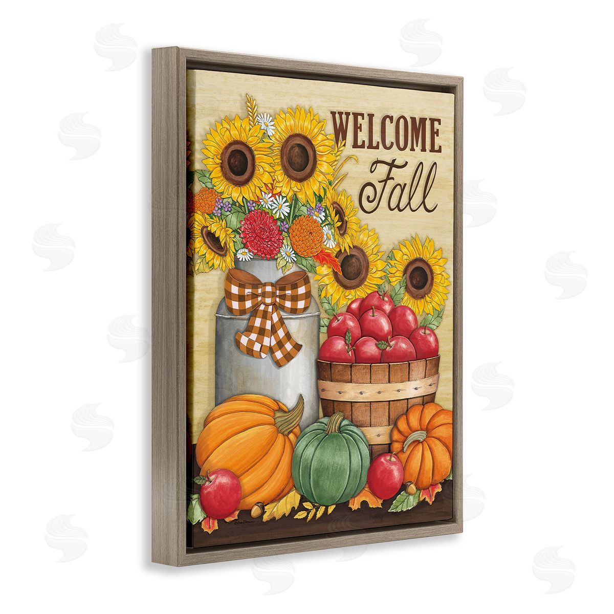 Deb Strain Fall Harvest Welcome Phrase Brown Floating Frame Canvas Wall Art Print