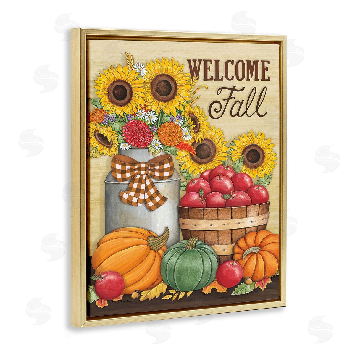 Deb Strain Fall Harvest Welcome Phrase Gold Floating Frame Canvas Wall Art Print