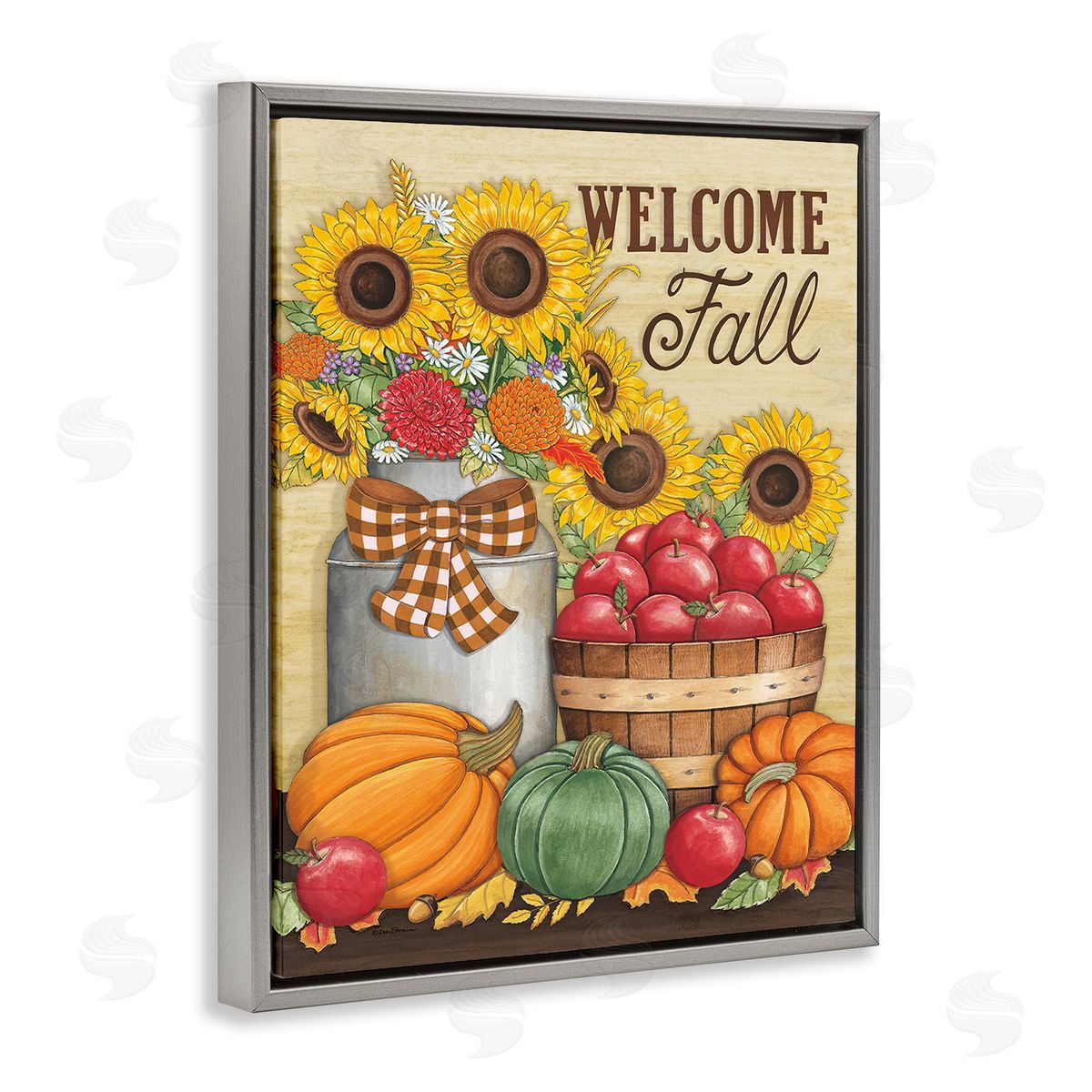 Deb Strain Fall Harvest Welcome Phrase Gray Floating Frame Canvas Wall Art Print