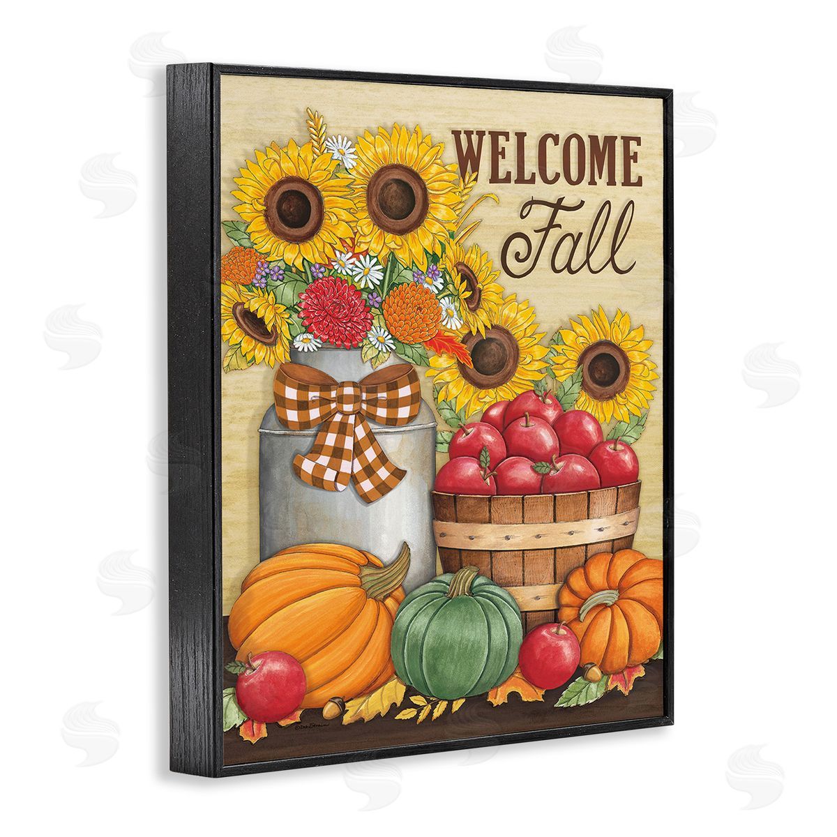 Deb Strain Fall Harvest Welcome Phrase Black Framed Giclee Wall Art Print