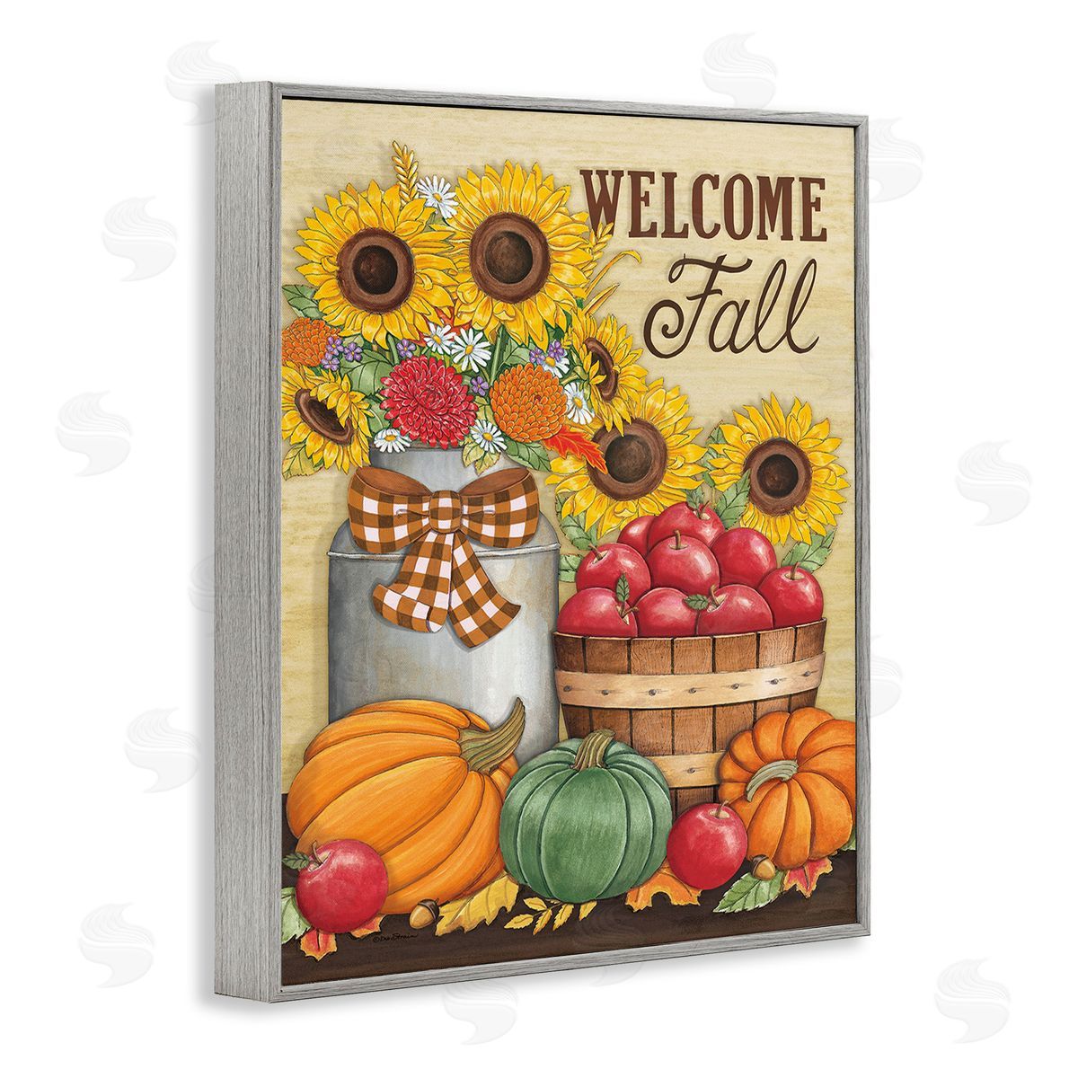 Deb Strain Fall Harvest Welcome Phrase Gray Framed Giclee Wall Art Print