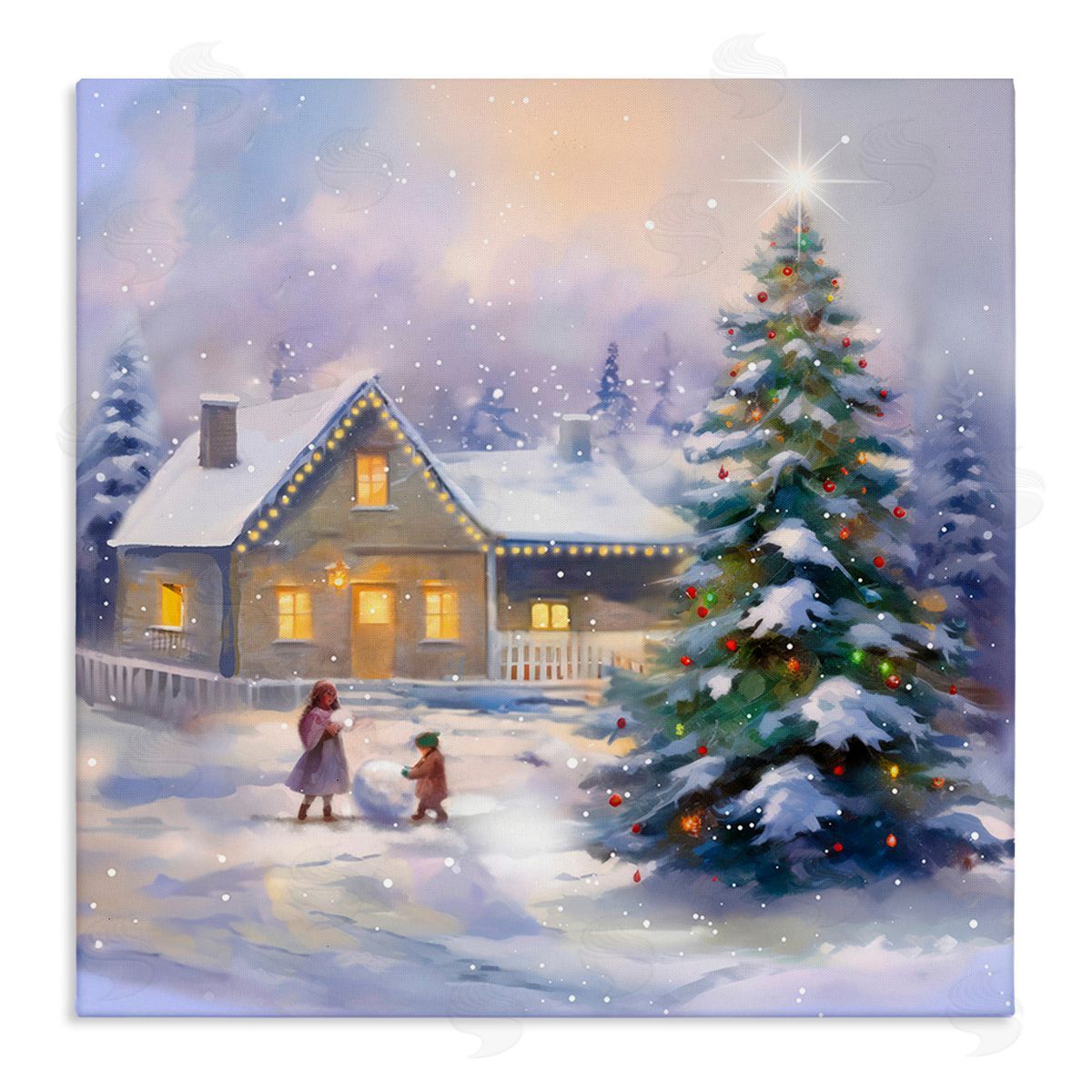 Enrico McGarrigle Children Building Snowman Canvas Wall Art Print