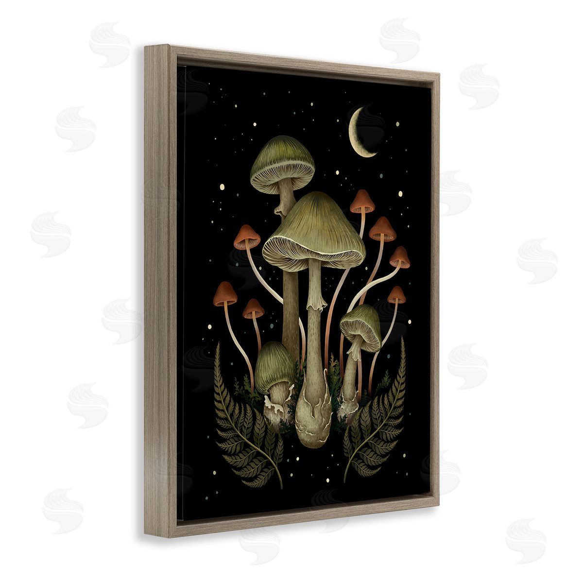Episodic Drawings Night Mushrooms & Ferns Brown Floating Frame Canvas Wall Art Print