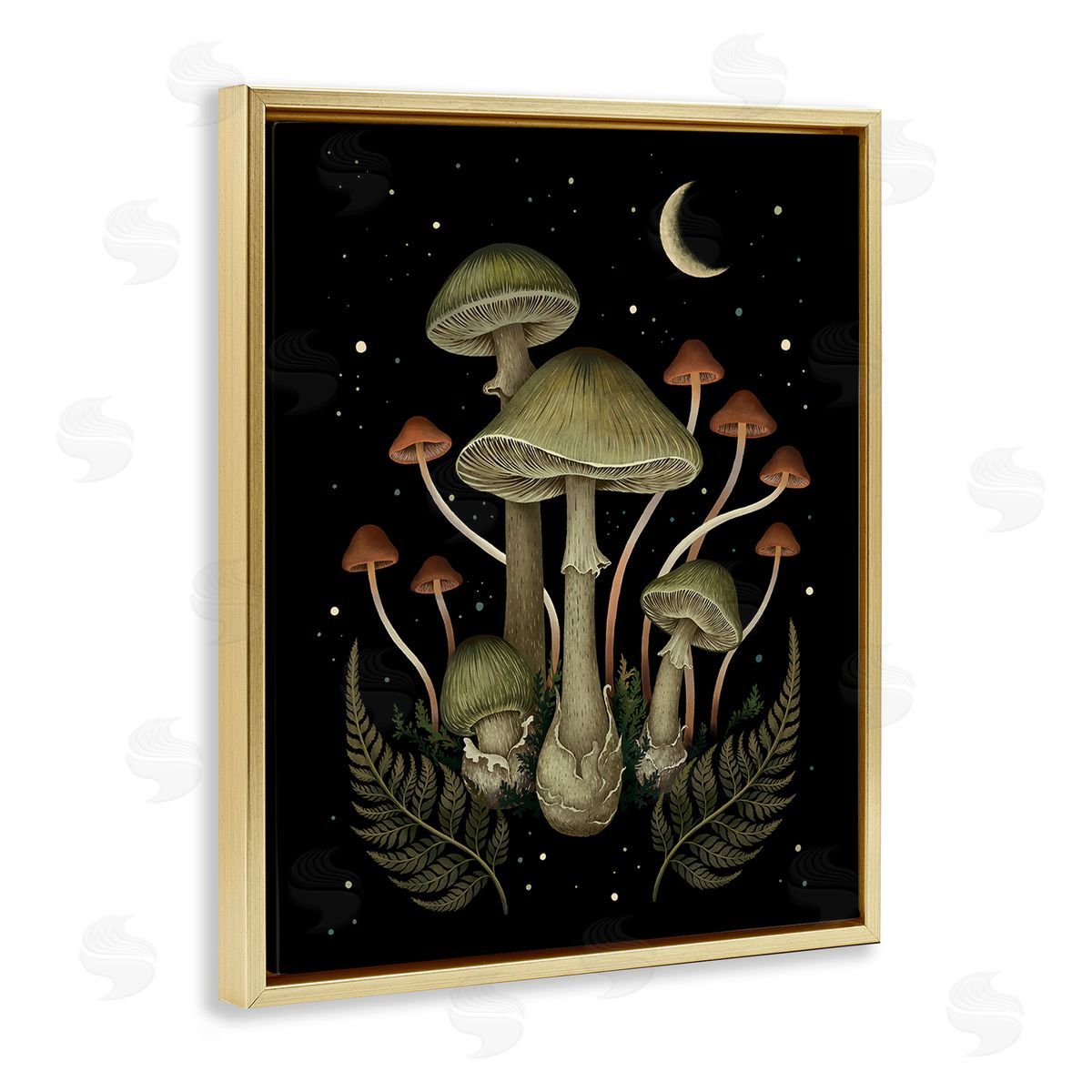 Episodic Drawings Night Mushrooms & Ferns Gold Floating Frame Canvas Wall Art Print