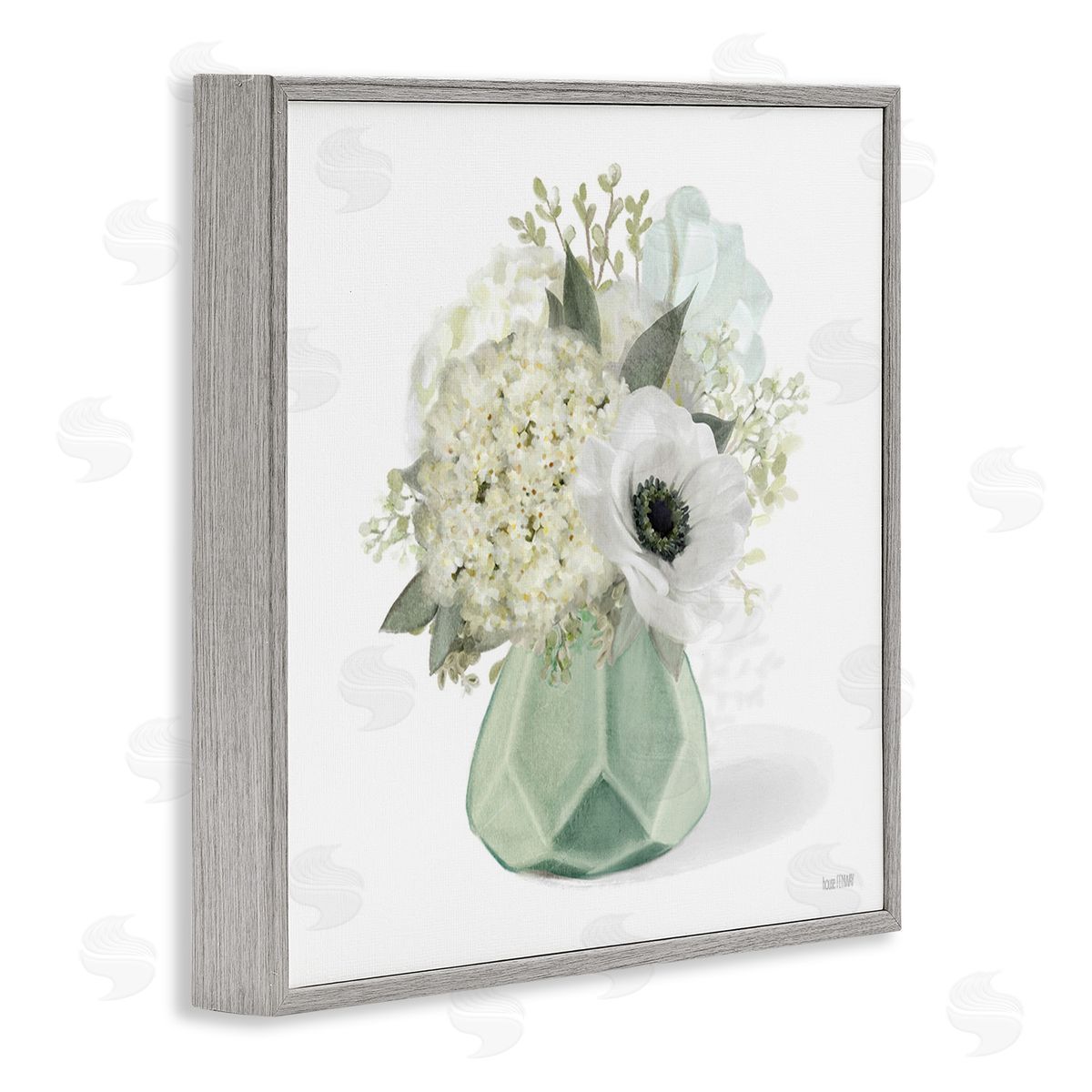 House Fenway Bouquet in Geometric Vase Gray Framed Giclee Wall Art Print