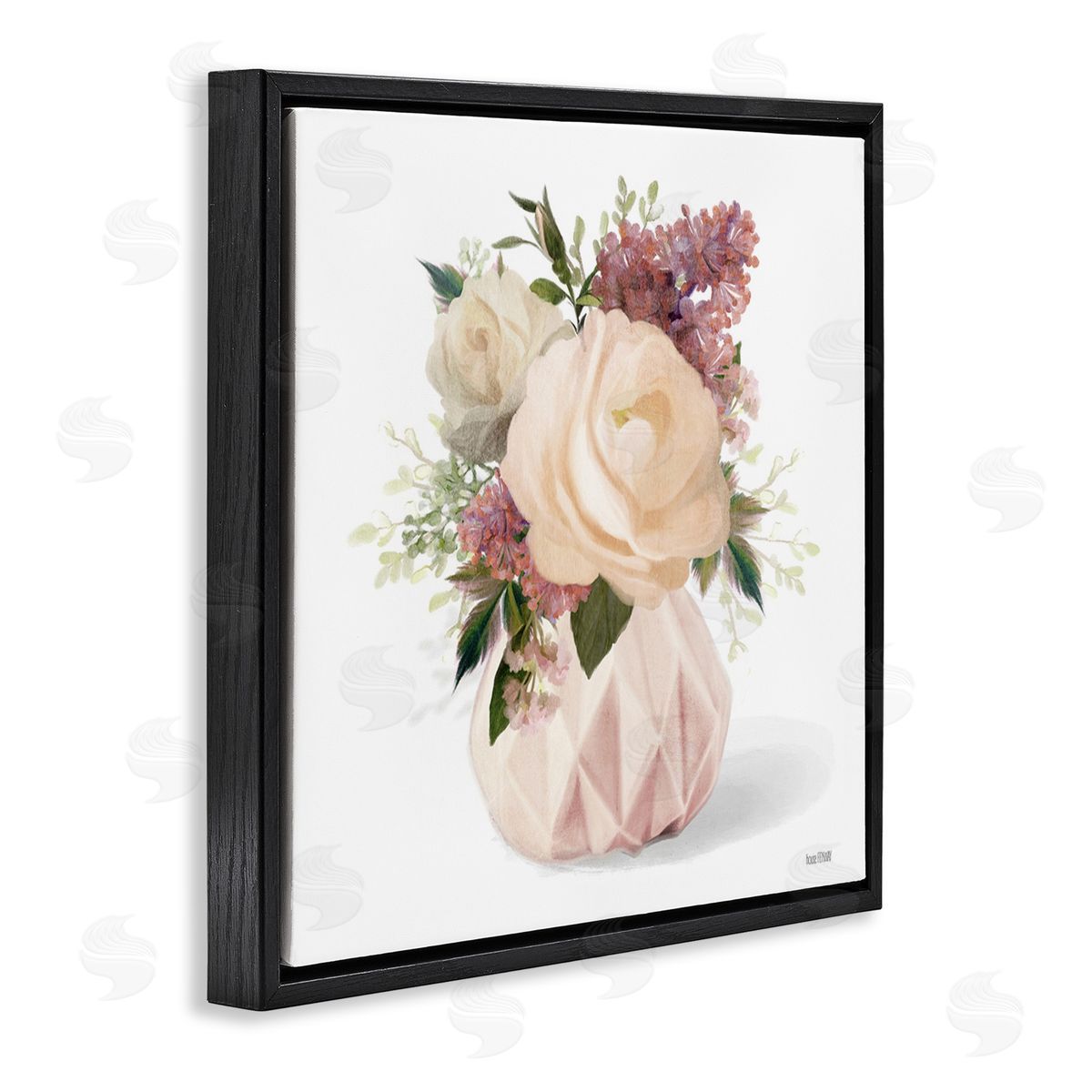House Fenway Blush Pink Bouquet Black Floating Frame Canvas Wall Art Print