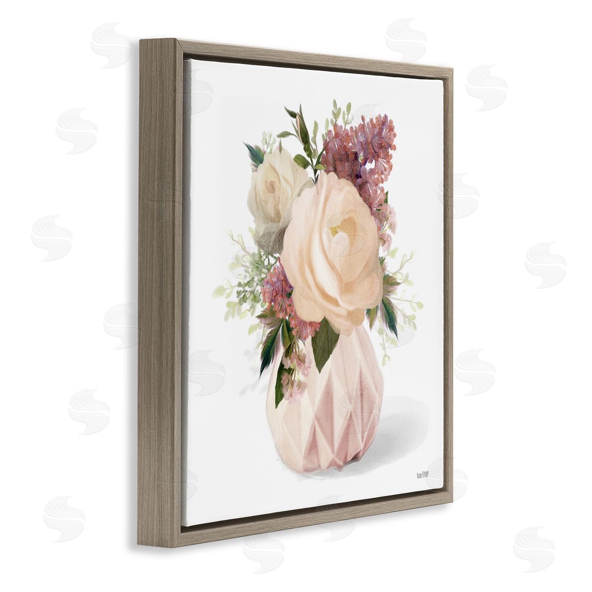 House Fenway Blush Pink Bouquet Brown Floating Frame Canvas Wall Art Print