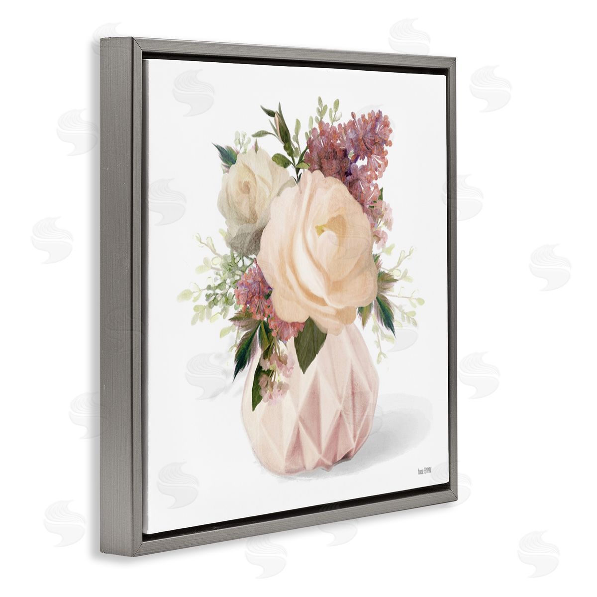 House Fenway Blush Pink Bouquet Gray Floating Frame Canvas Wall Art Print