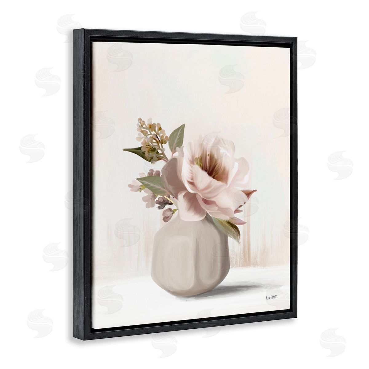 House Fenway Chic Bouquet in Vase Black Floating Frame Canvas Wall Art Print