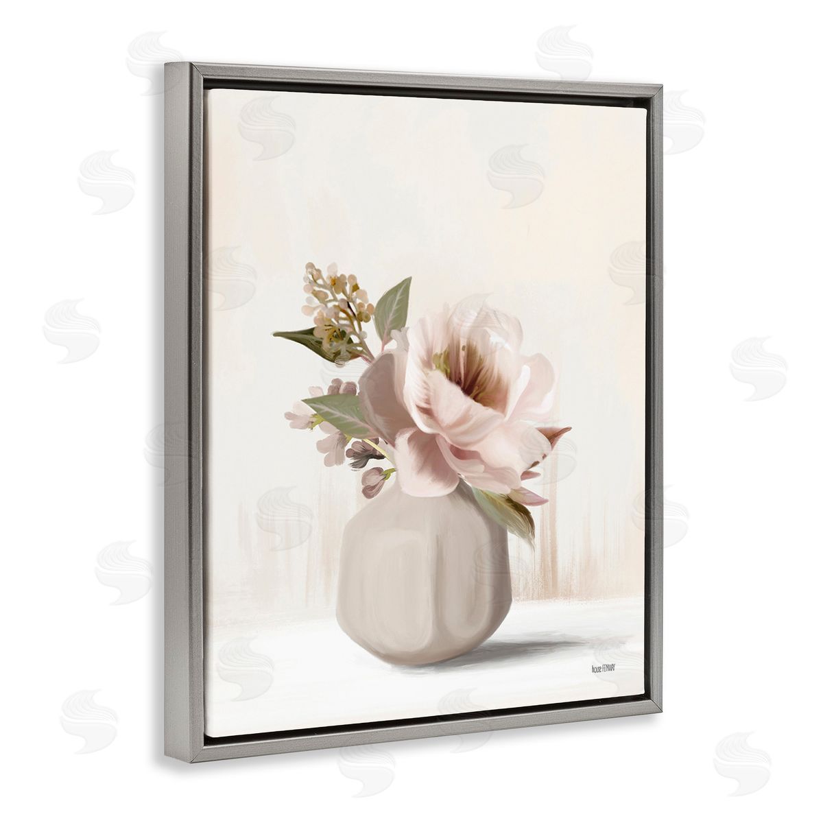 House Fenway Chic Bouquet in Vase Gray Floating Frame Canvas Wall Art Print