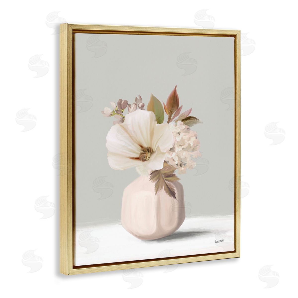 House Fenway Delicate Blooms in Vase Gold Floating Frame Canvas Wall Art Print