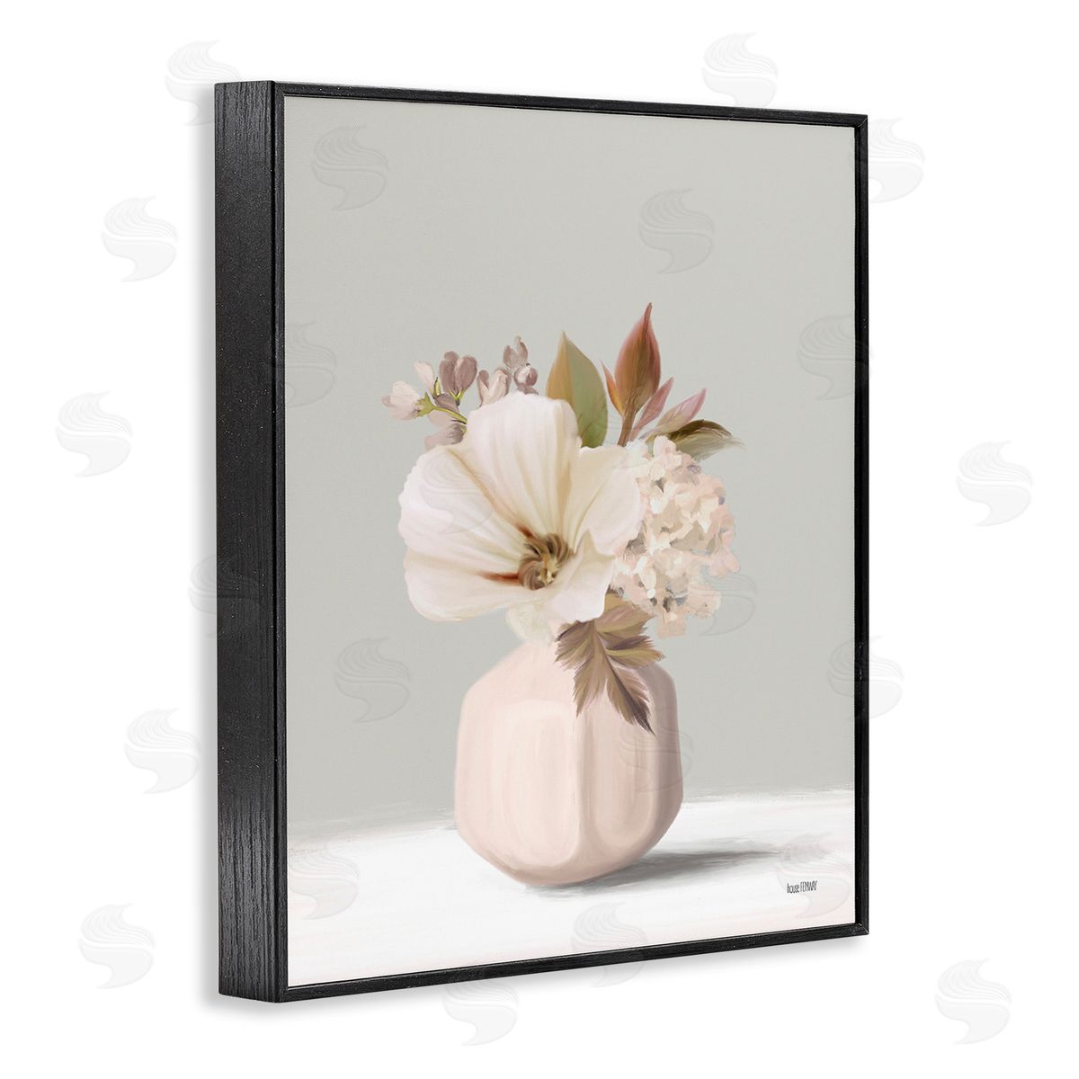 House Fenway Delicate Blooms in Vase Black Framed Giclee Wall Art Print