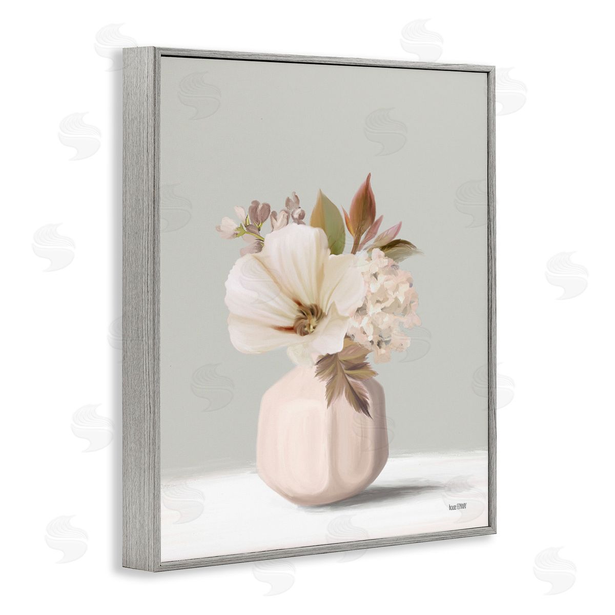 House Fenway Delicate Blooms in Vase Gray Framed Giclee Wall Art Print