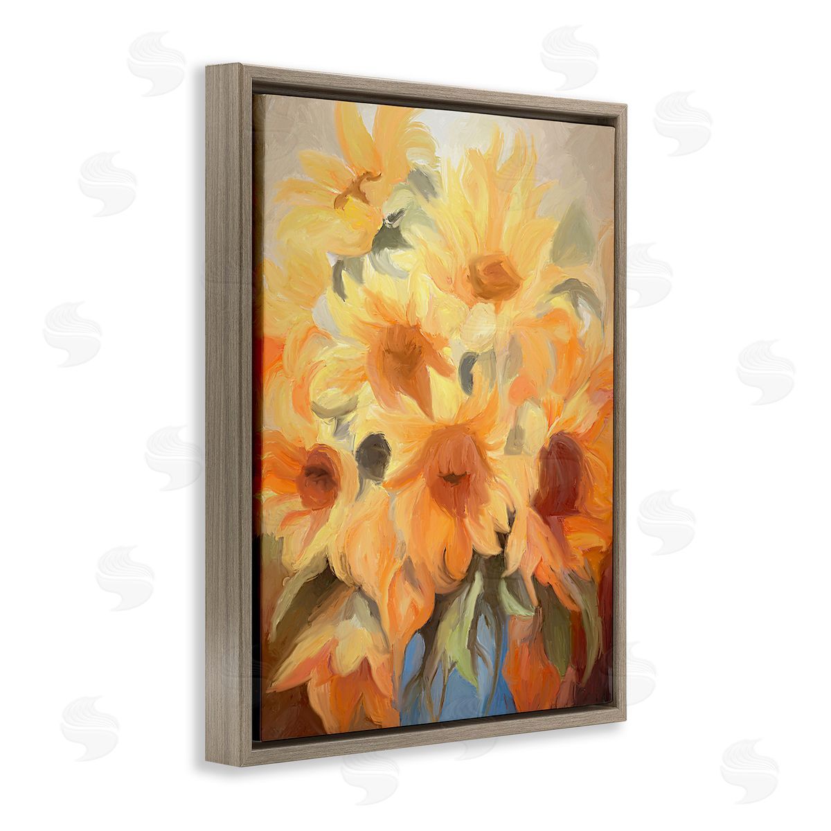 Ramona Murdock Traditional Yellow Blooms Brown Floating Frame Canvas Wall Art Print