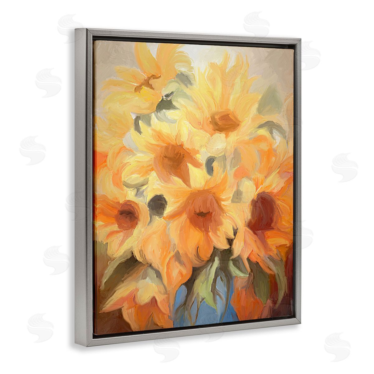 Ramona Murdock Traditional Yellow Blooms Gray Floating Frame Canvas Wall Art Print