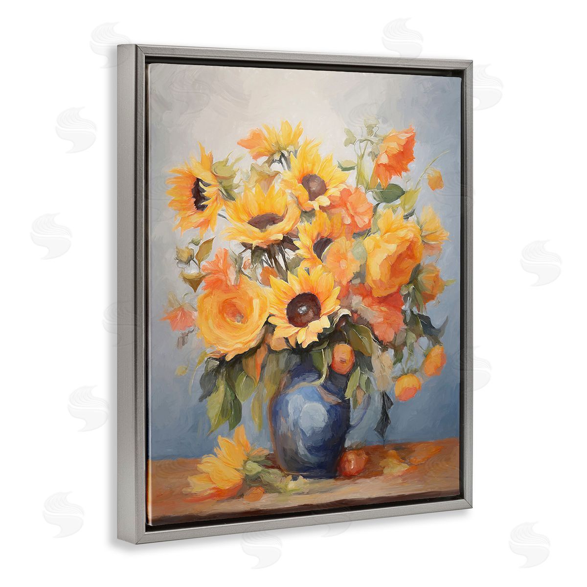 Ramona Murdock Classic Bouquet in Vase Gray Floating Frame Canvas Wall Art Print