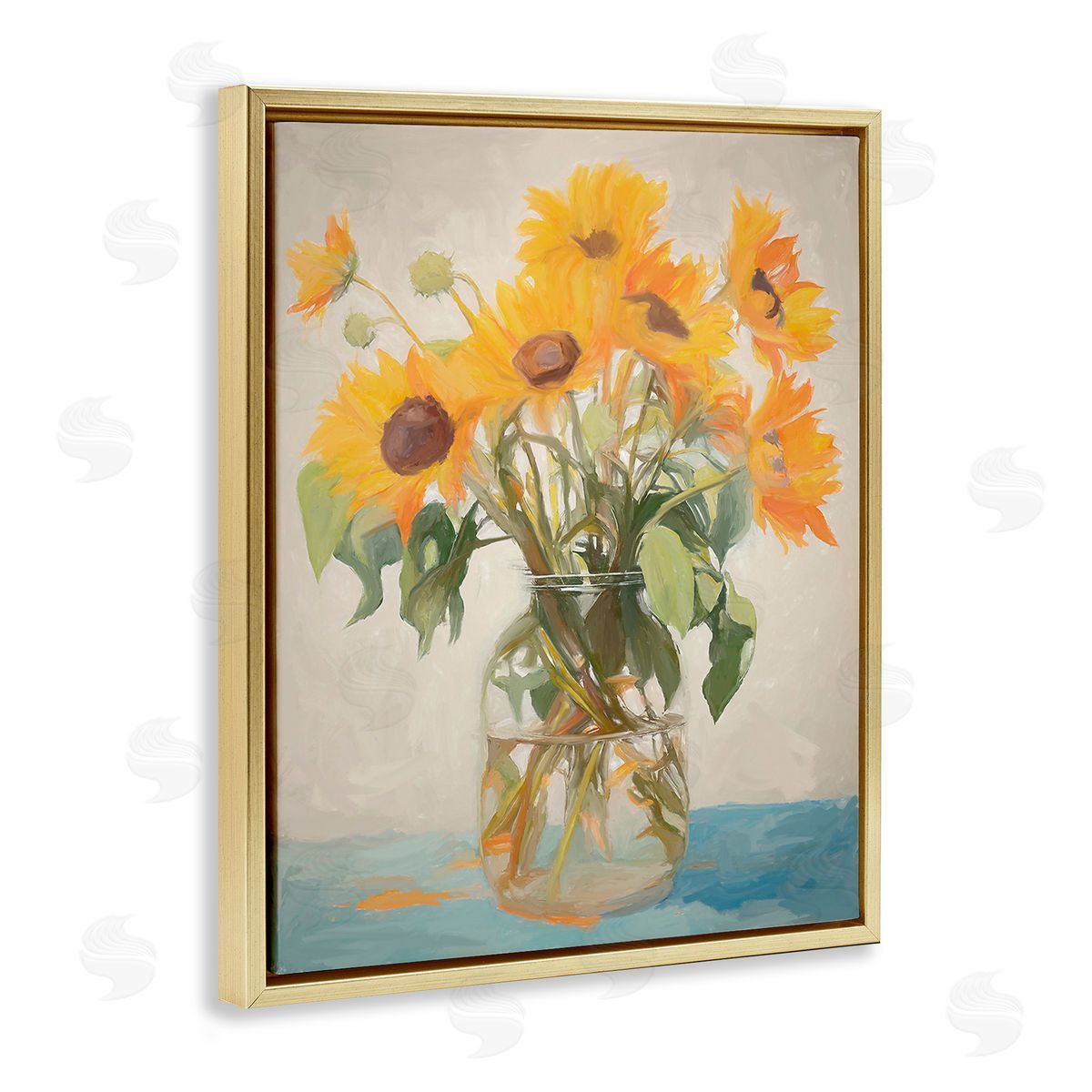 Ramona Murdock Classic Sunflower Bouquet Gold Floating Frame Canvas Wall Art Print