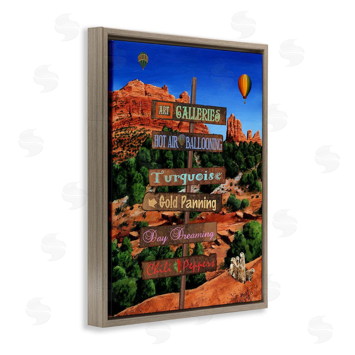Gail Fraser Desert Activities Sign Brown Floating Frame Canvas Wall Art Print