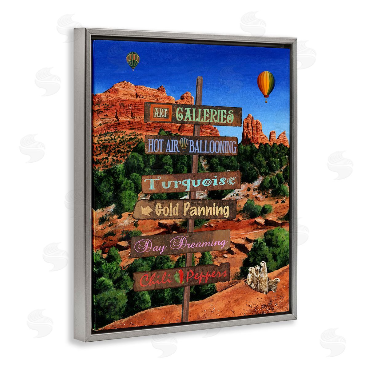 Gail Fraser Desert Activities Sign Gray Floating Frame Canvas Wall Art Print
