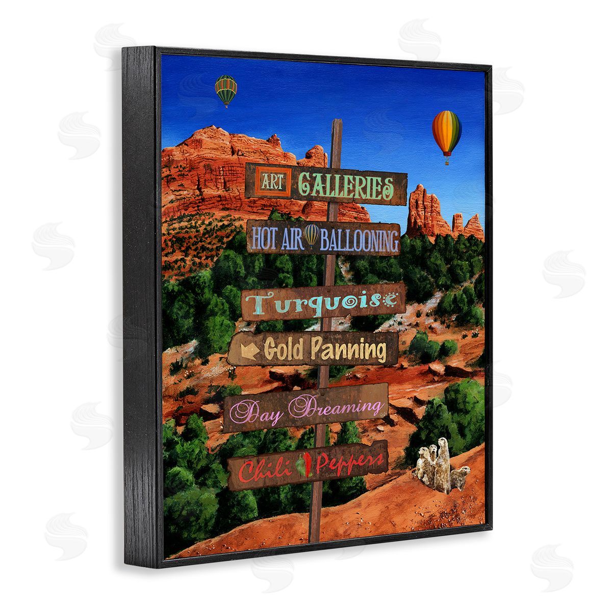 Gail Fraser Desert Activities Sign Black Framed Giclee Wall Art Print