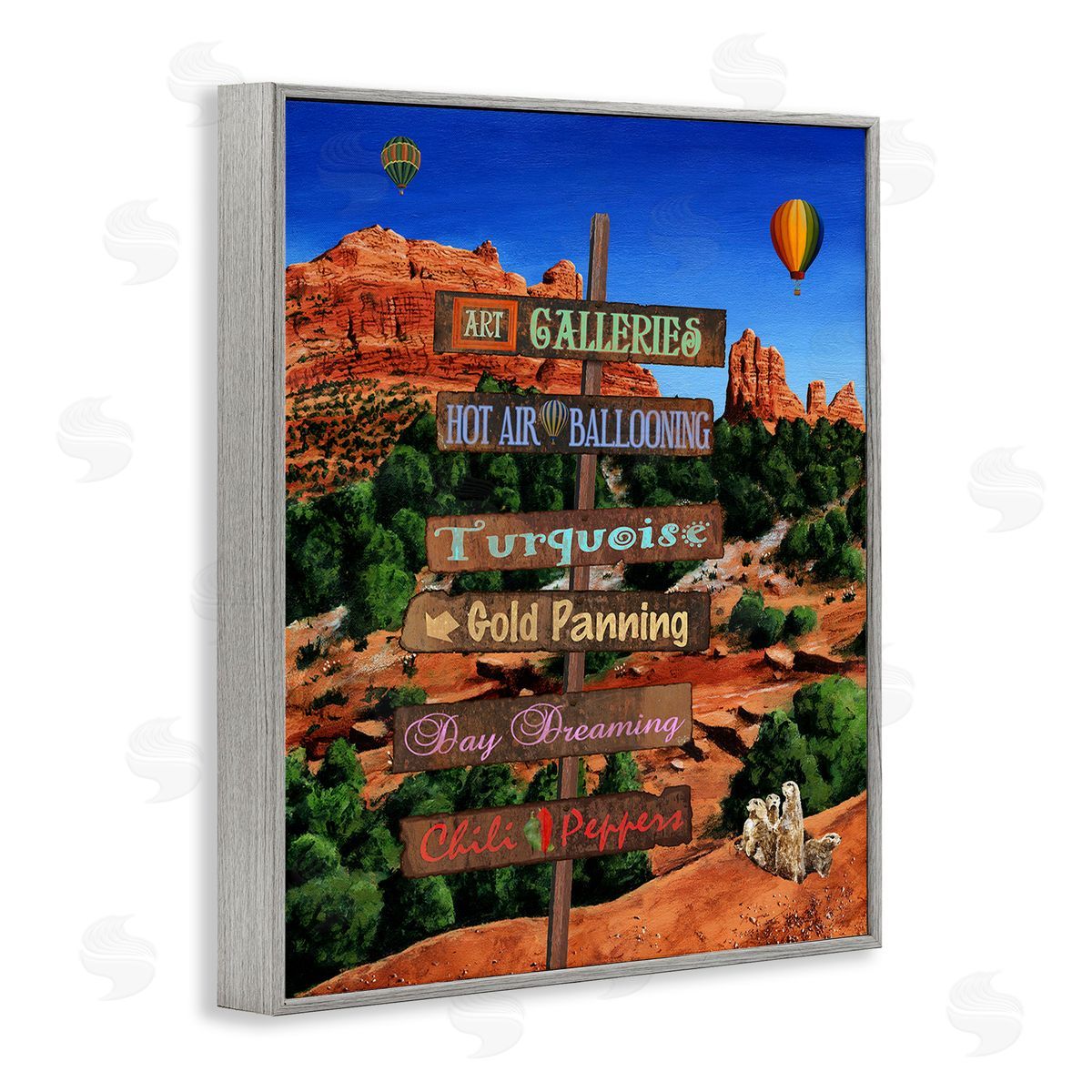 Gail Fraser Desert Activities Sign Gray Framed Giclee Wall Art Print