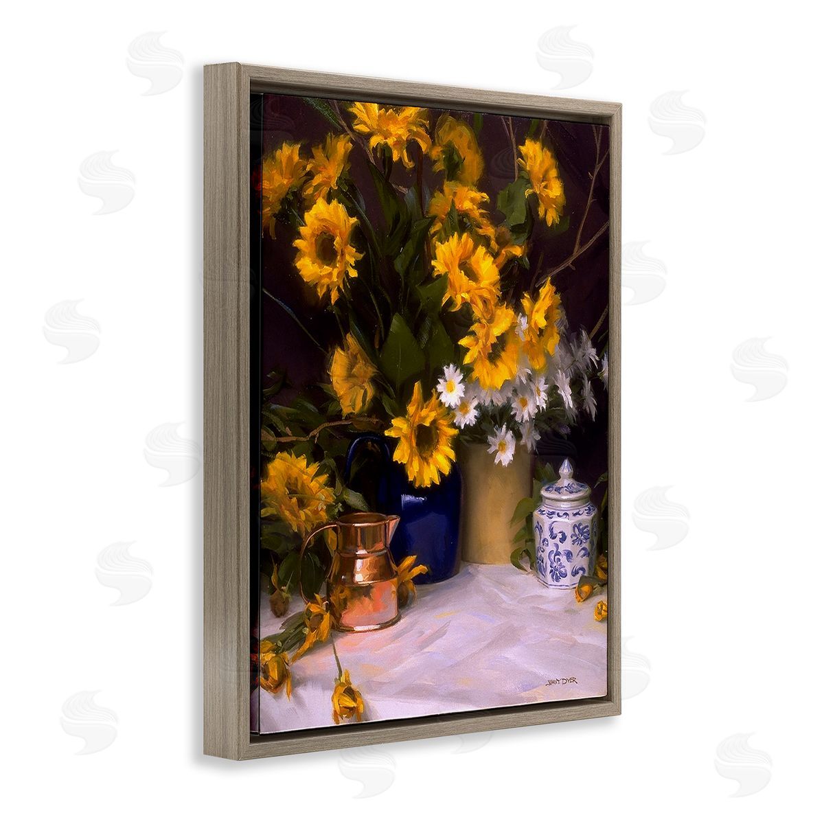 Jimmy Dyer Classic Floral Still Life Brown Floating Frame Canvas Wall Art Print