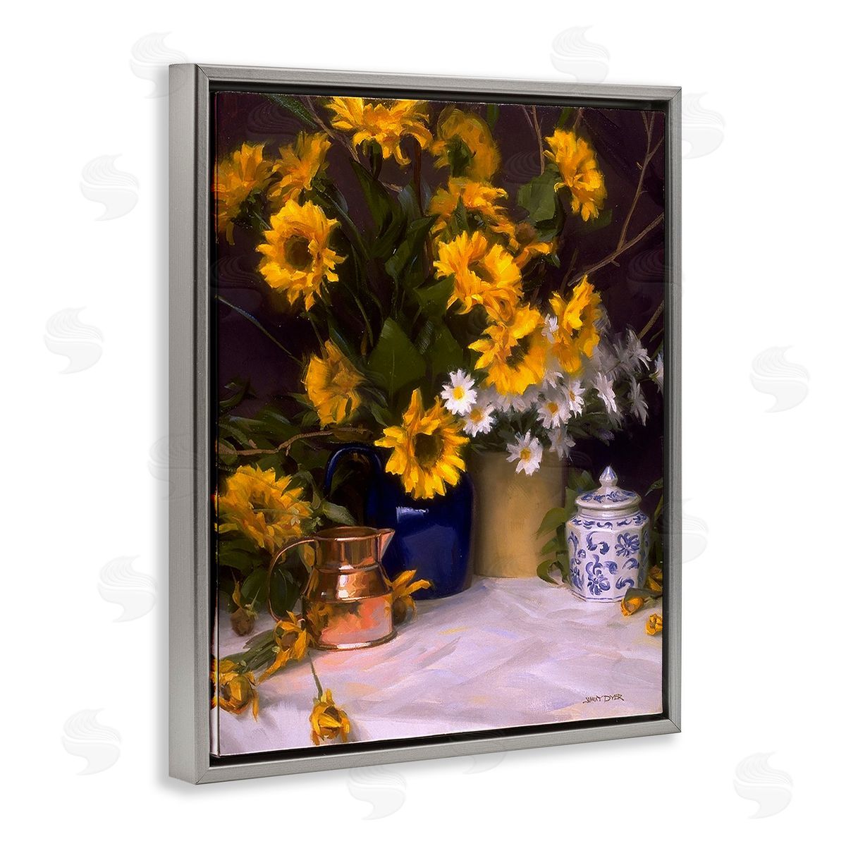 Jimmy Dyer Classic Floral Still Life Gray Floating Frame Canvas Wall Art Print
