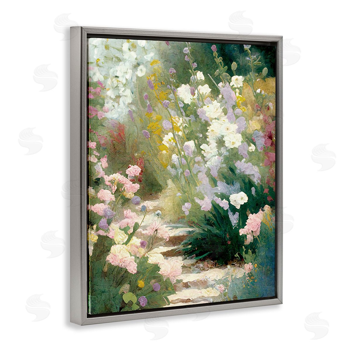 Gina Kelly Garden Flower Path Gray Floating Frame Canvas Wall Art Print