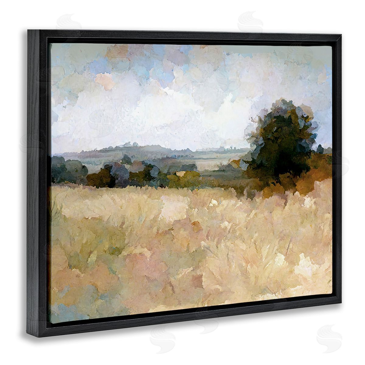Gina Kelly Beige Rural Field Black Floating Frame Canvas Wall Art Print