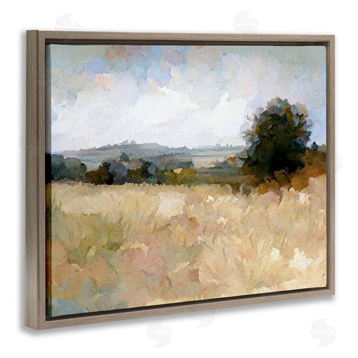 Gina Kelly Beige Rural Field Brown Floating Frame Canvas Wall Art Print