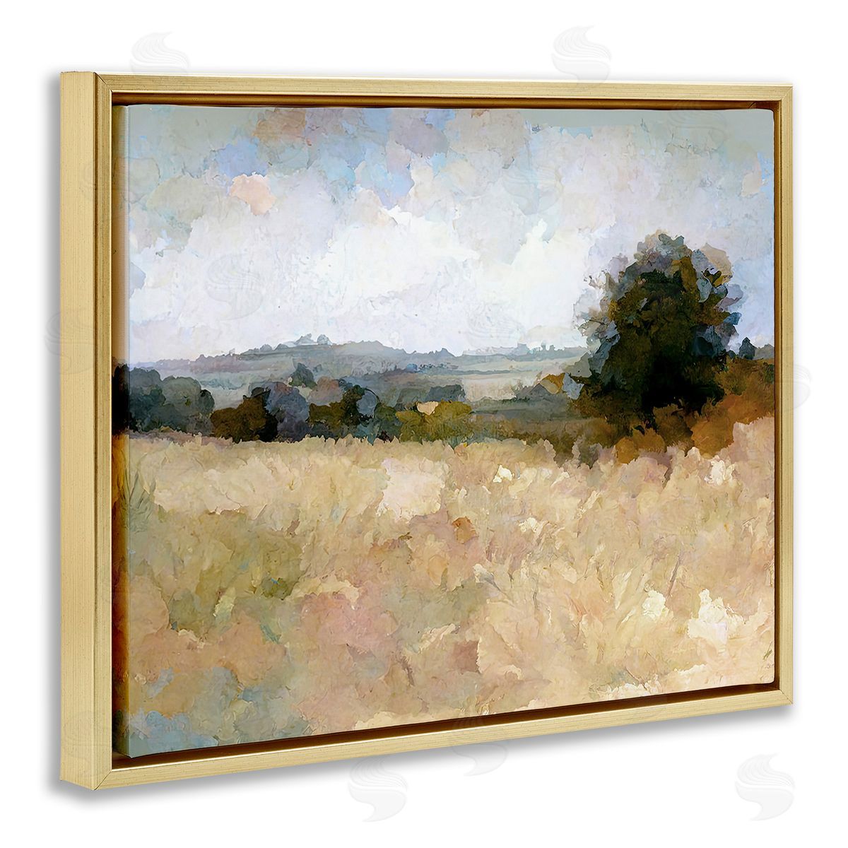 Gina Kelly Beige Rural Field Gold Floating Frame Canvas Wall Art Print